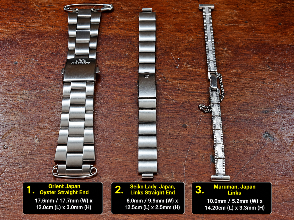 Orient, Seiko, Maruman Brands 6mm, 10mm, 18mm Width Straight End Stainless Steel Bracelets (39)