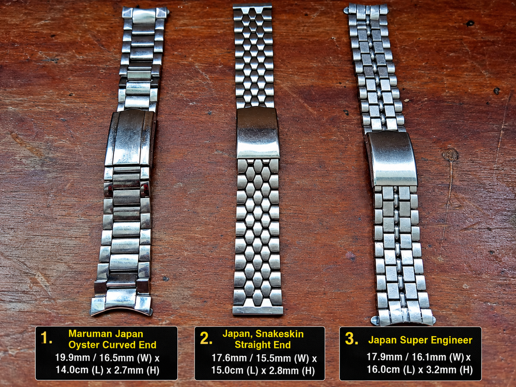 Maruman, Japan, Misc. Brands 18mm + 20mm Width Curved + Straight End Stainless Steel Bracelets (37)