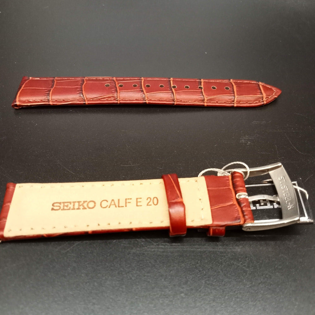 New Seiko Vintage 20mm Crocodile Designed Genuine Leather Strap