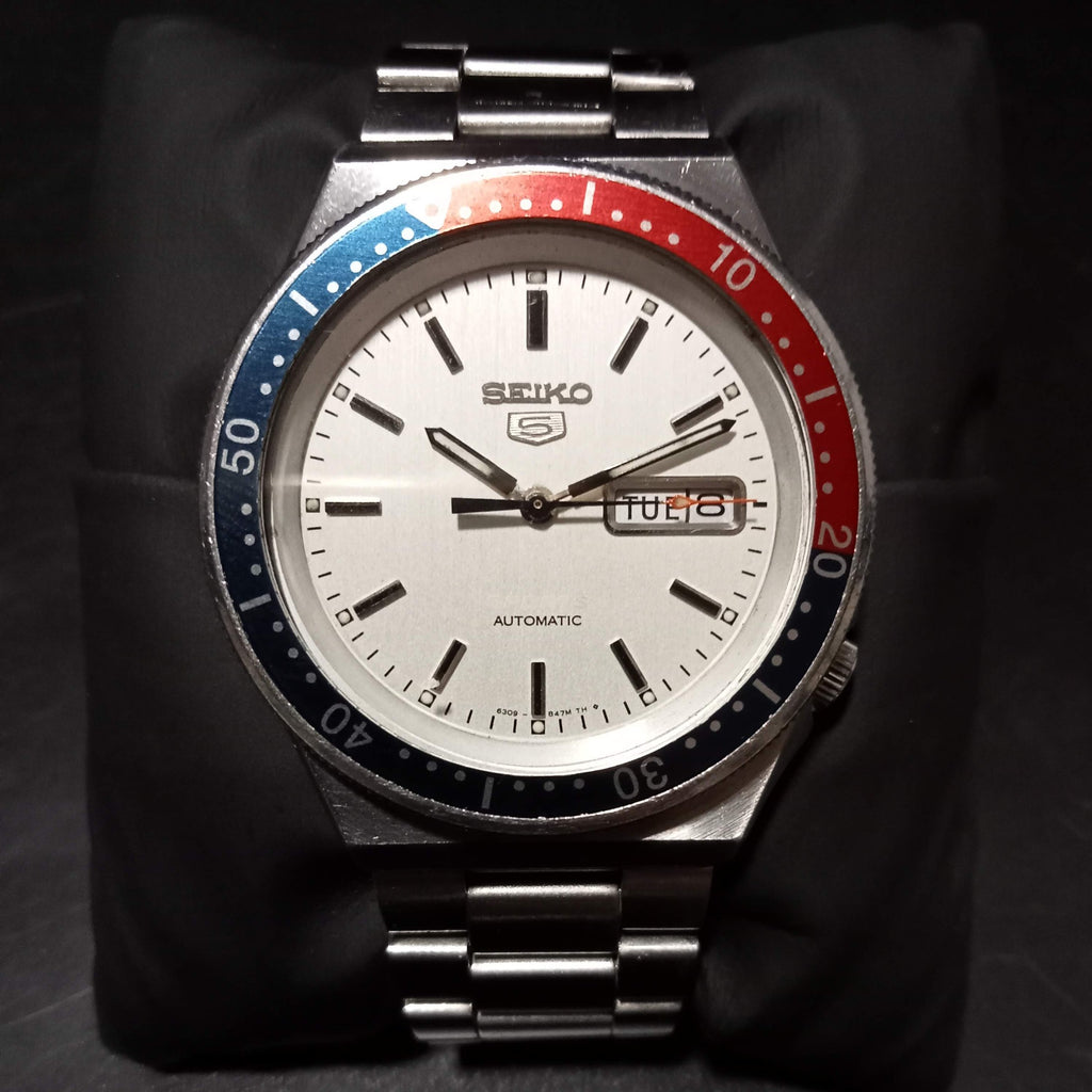 Seiko 5 Sports 6309-8360 June 1985 Pepsi Bezel 17J Automatic Wrist Watch Timepiece