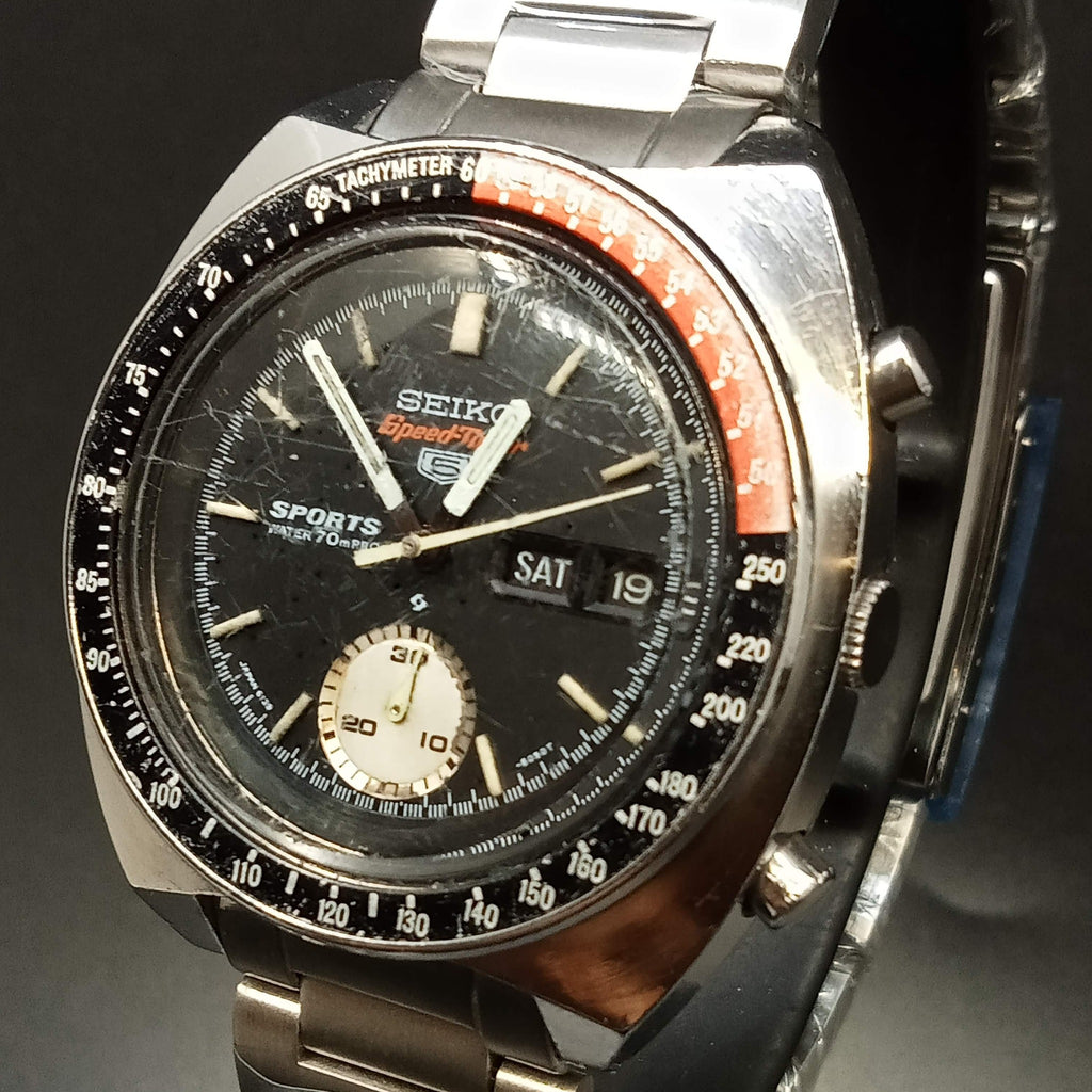 Birthday Watch November 1970! Seiko 5 Sports Speed-Timer 6139-6031 "70m PROOF" "Coke" AKA "Black Pogue" Chronograph SUWA 23J, Automatic Watch (OH)