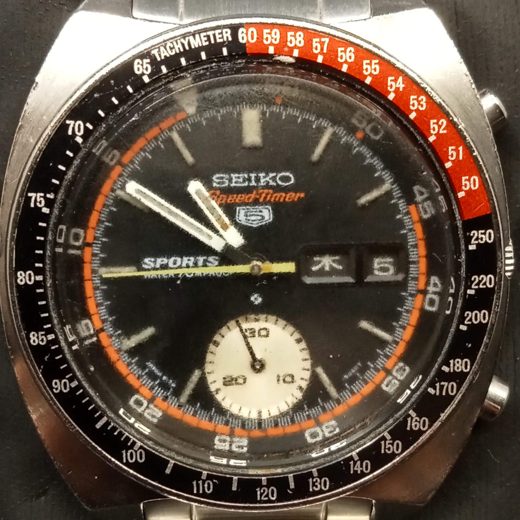 Collectible! Birthday Watch January 1970! Seiko 5 Sports Speed-Timer 6139-6030 "70m PROOF" "Coke" AKA "Black Pogue" Chronograph Inner Rotating Bezel JDM SUWA 21J, Automatic Watch (OH)