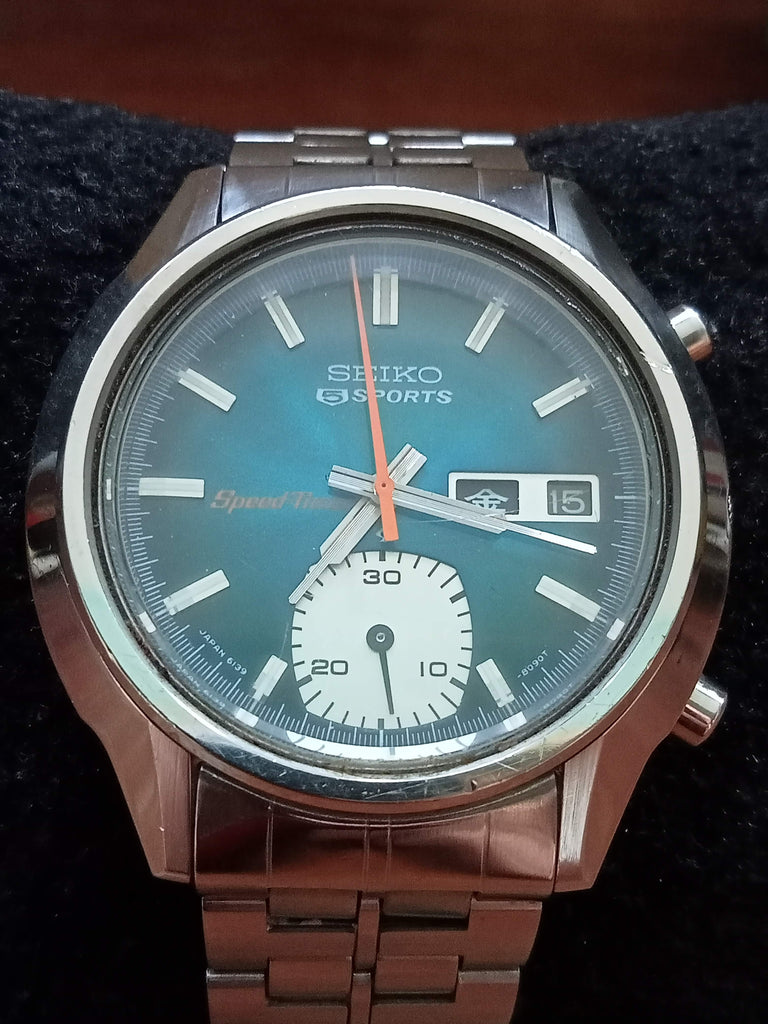 Birthday Watch October 1974! Seiko 5 Sports 6139-8050 Speed-Timer "Deep Blue" JDM Chronograph SUWA 23J, Automatic Watch (OH)
