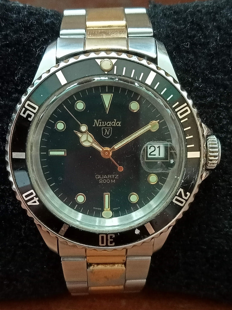 Collectible! 1970s Nivada Grenchen Diver 90072 Cal VX32-E Quartz (OH)