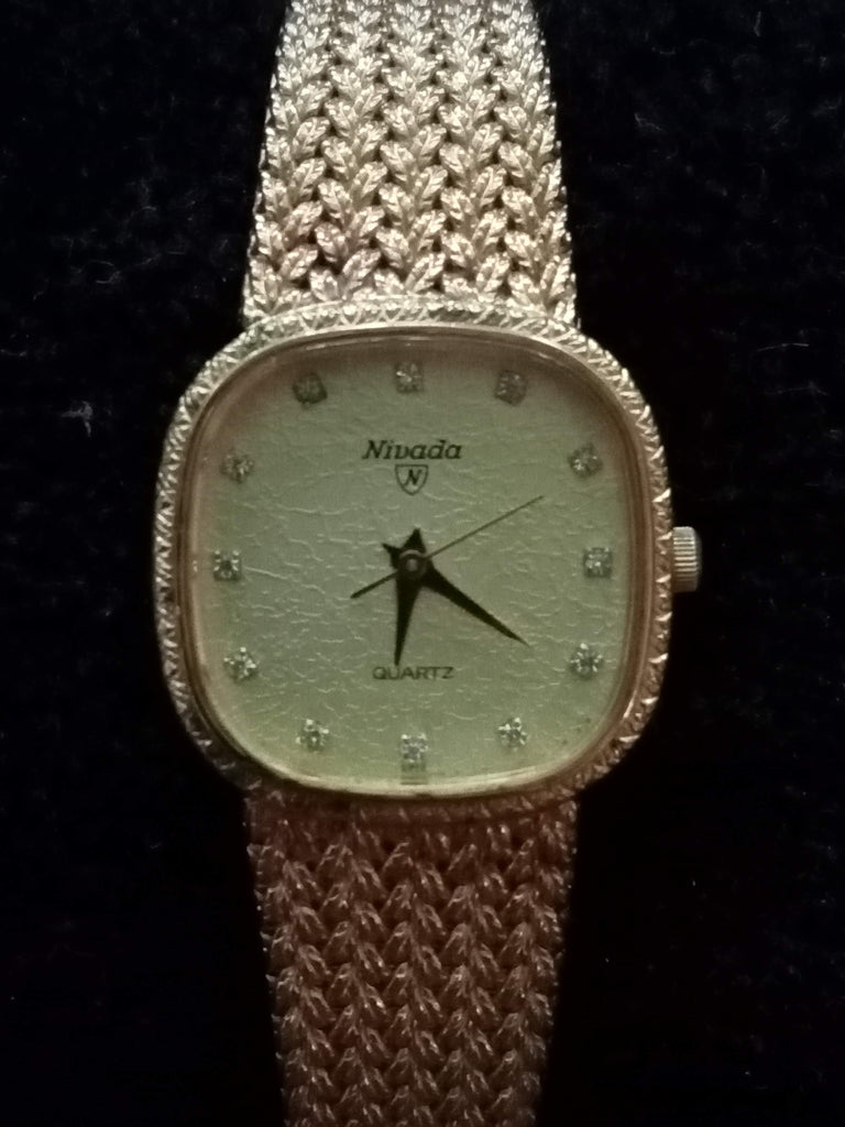 Collectible! 1970s Nivada Grenchen Ref N-25001 Gold Case & Bracelet Quartz (OH)