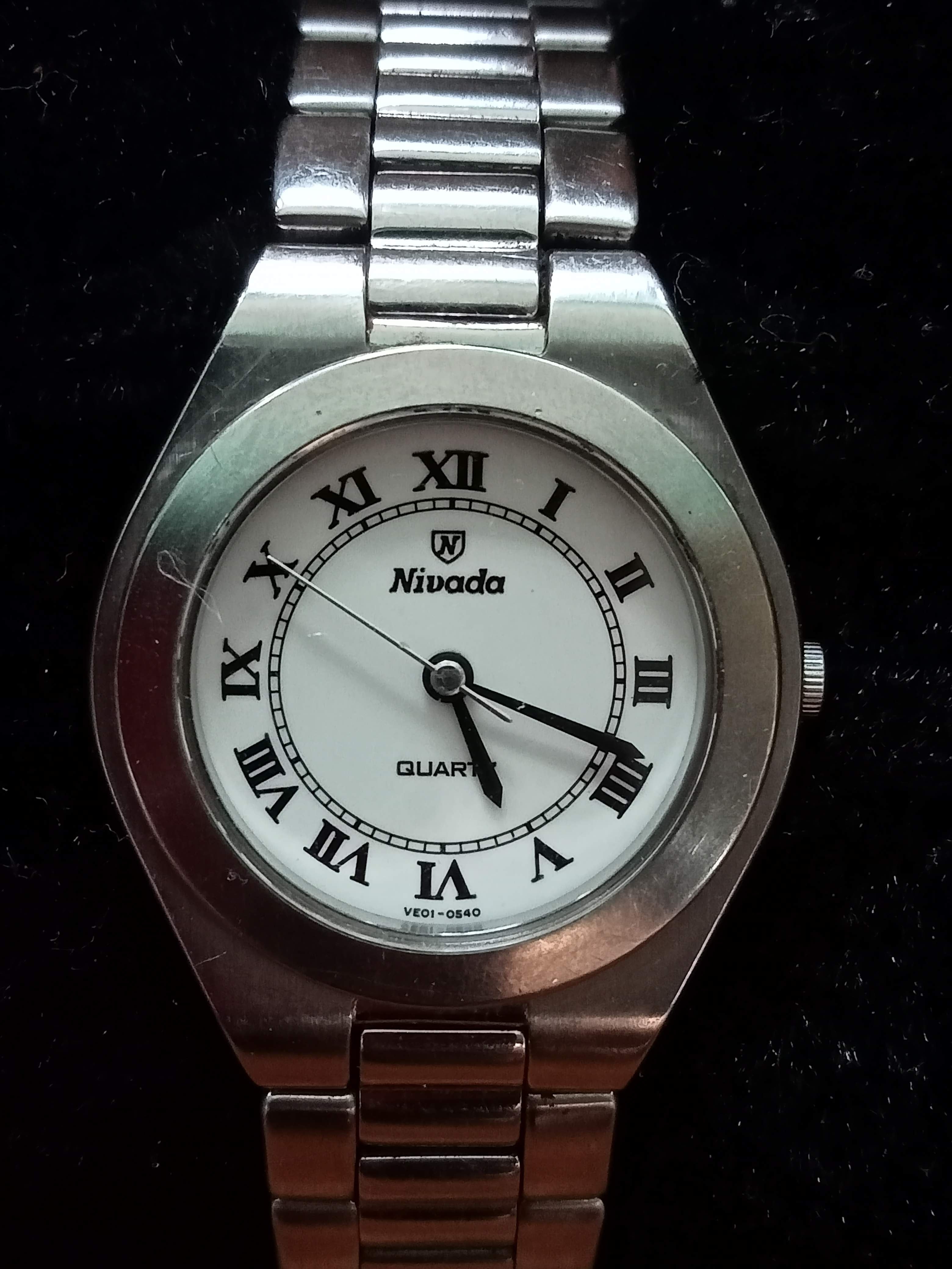 Collectible! 1970s Nivada Grenchen Ref VE-01-0540 Silver Case & Bracelet Quartz (FS)