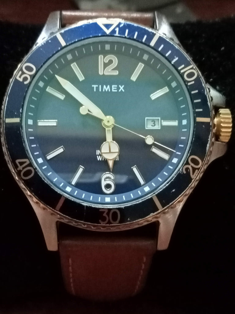 Timex Harbourside TW2R64500 Light Watch Date Blue Dial Brown Leather Strap (FS)