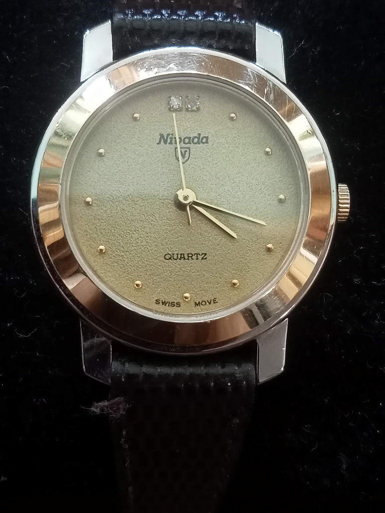 Collectible! 1970s Nivada Grenchen Ref N-92111L Gold Dial + Case Quartz (FS)