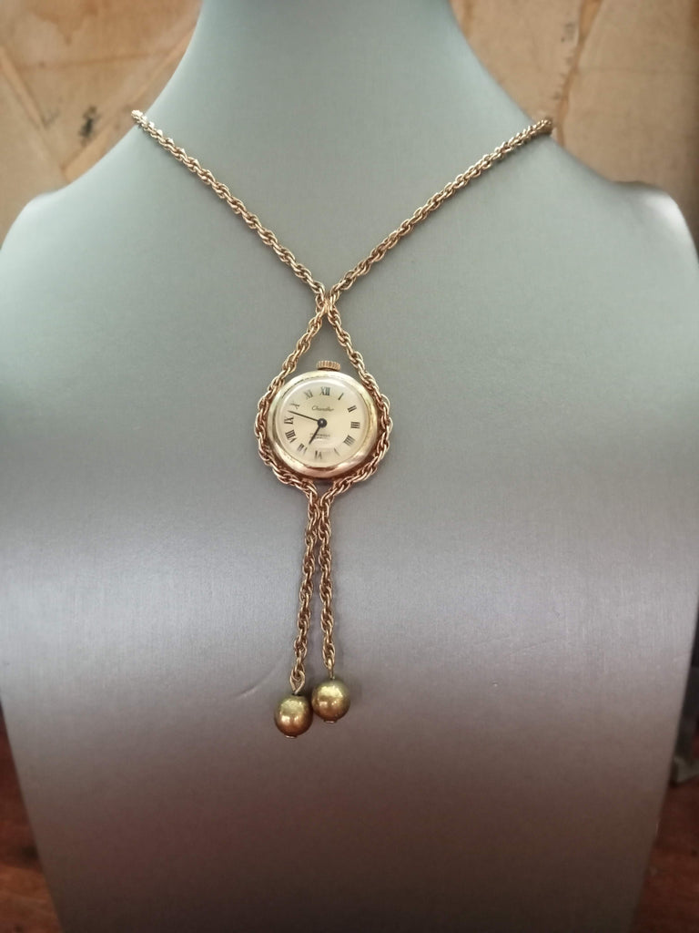 Collectible! Circa 1950s Chandler 17J Gold Plated Necklace Mechanical Watch (FS)