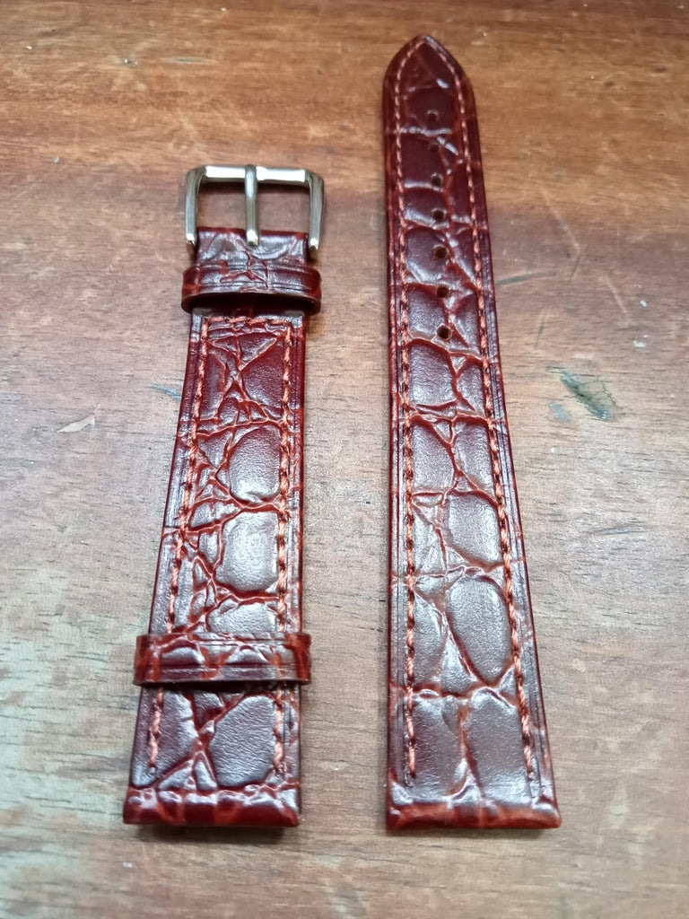 FAST DEAL! BNIB Hi-Quality Hand-Stitched Genuine Reptile Leather Strap with Silver Buckle Size 16mm (102)
