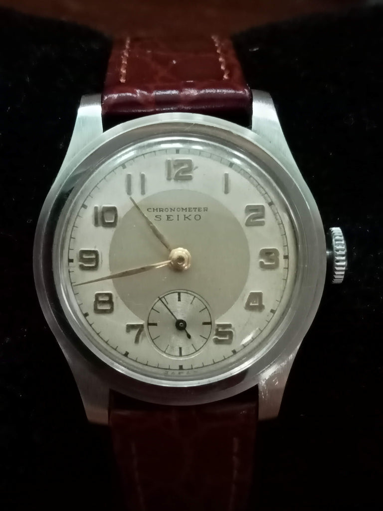 Overhauled! Super Rare Watch! 1930s Seiko Chronometer Small Seconds Two-Tone Dial Case 1D10 Mechanical Watch
