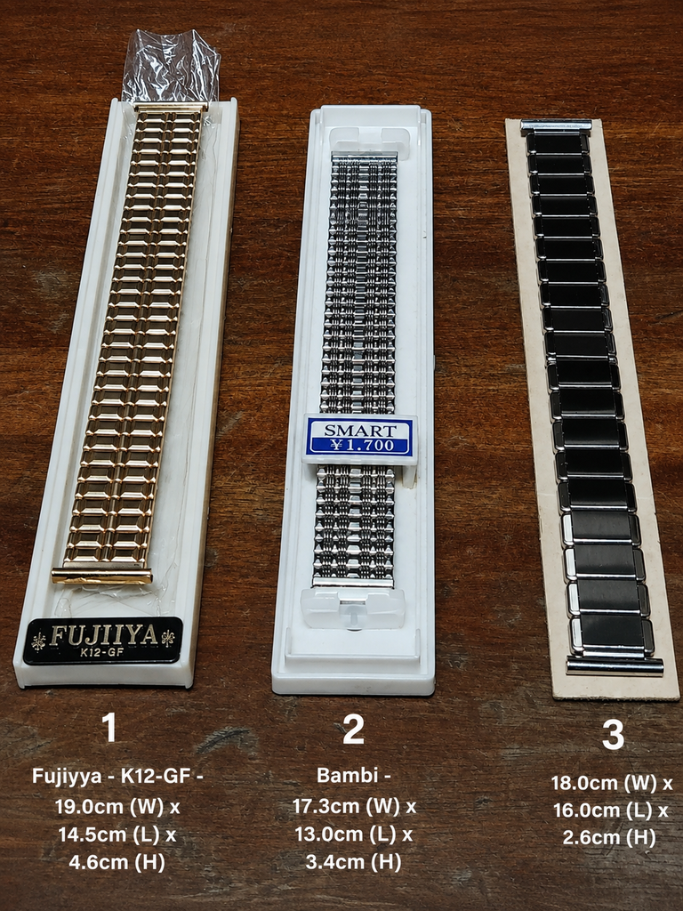 B.N.I.B / N.O.S Expendable Fujiya (Japan) and Bambi (Japan) 18mm and 19mm Width Straight End SS Bracelets (05)