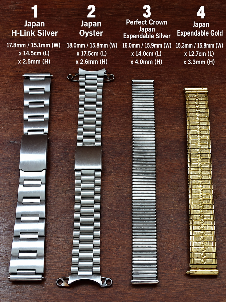 Made in Japan Skunk 16mm + 17mm Width Curved + Straight End Stainless Steel Bracelets (07)