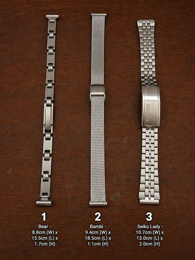 Vintage Bambi, Bear and Seiko Lady 9mm, 10mm and 11mm Width Straight End SS Bracelets (11)