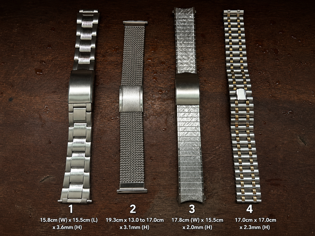 Made in Japan SS Bracelets Various Designs 16, 18, 20mm Curved + Straight End Link (07)