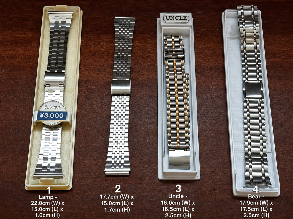 B.N.I.B / N.O.S Lamp (Japan), Uncle (Japan) and Bear (Japan) 16mm, 18mm and 22mm Width Straight & Curved End SS Bracelets (25)