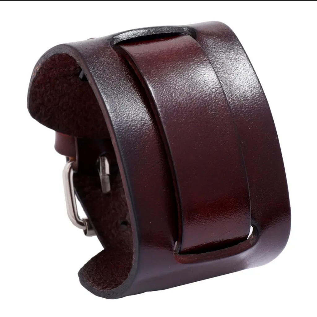 Retro Men's Soft Leather Cowhide Strap Simple Adjustable Punk Wide Bracelet