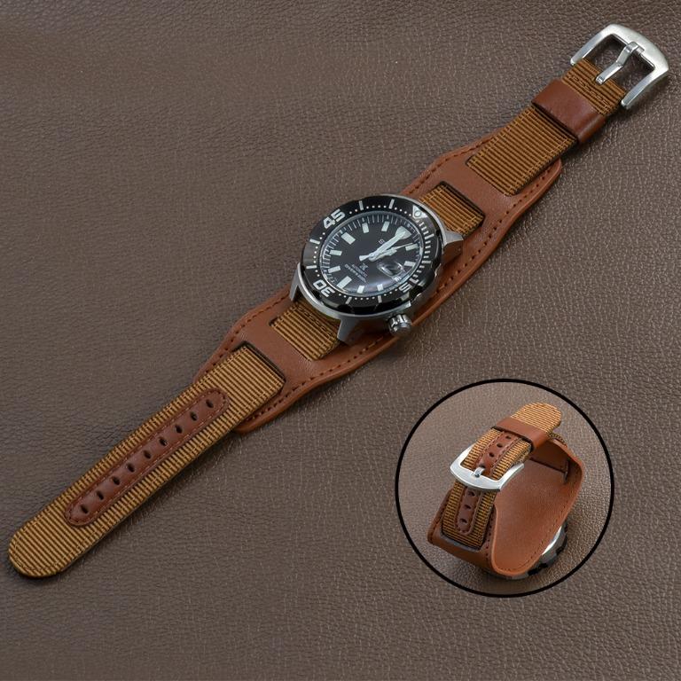 B.N.I.B. Aviation Military Nylon Calf Leather Bund Watch Strap (98)