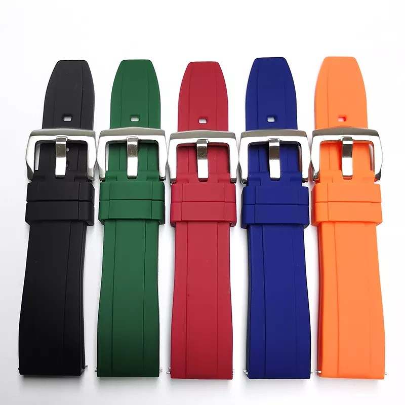 Watch Strap Diver's FKM Silicon Rubber Strap Ribbed Curved Ends