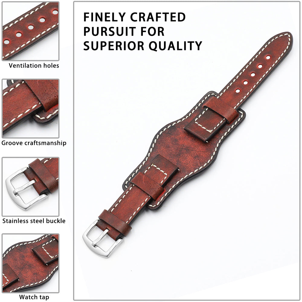 Watch Strap Heavy Duty 100% Leather Handmade Military Band Rustic Watch Strap